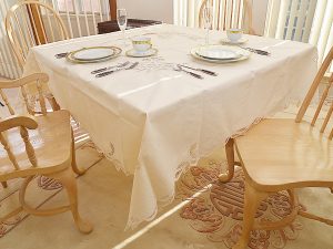 Square Tablecloth. Canterbury Battenburg. Pearl Ivory 70″ SQ.