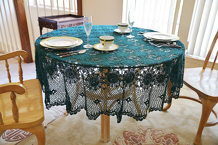 Every Green colored Crochet Round Tablecloth