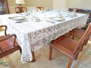 Rectangular Tablecloth. Granny Square Crochet with Tassels