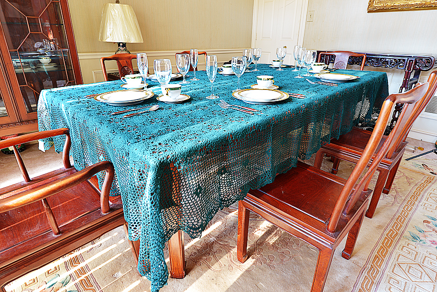 Crochet Tablecloth. Every green color