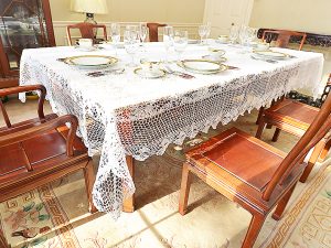Rectangular Tablecloth. Granny Square Crochet with Tassels