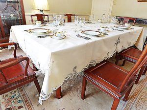 Rectangular Tablecloth. Canterbury Battenburg. Pealed Ivory