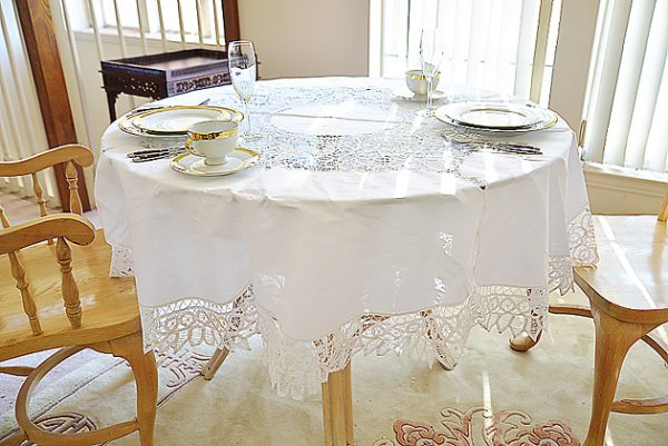 68" round battenburg lace tablecloth