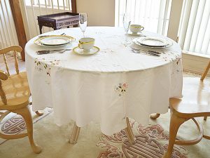 Round Embroidered Tablecloth with Roses
