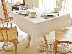 Rectangular Tablecloth. Rose Style Embroidery