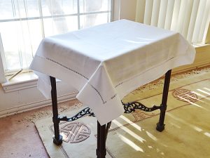 Square Tablecloth. Edinburgh Hemstitch. 36″ & 34″ White