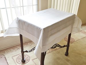 winter white hemstitch square tablecloth. 36"x36"