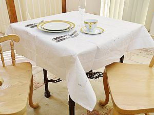Square Tablecloth. Edinburgh Hemstitch. 36″ & 34″ White